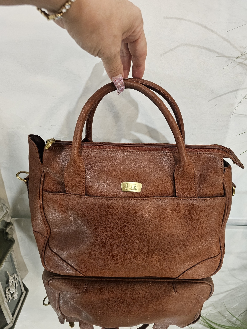 Liz Claiborne Leather &Co Vintage Cognac Brown Genuine Leather Satchel